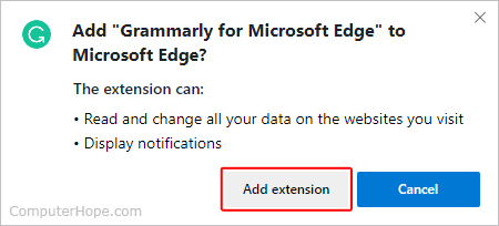 Add extension button in Edge.