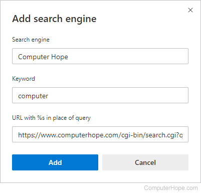 Adding a search engine to Edge.