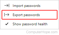 Export passwords selector