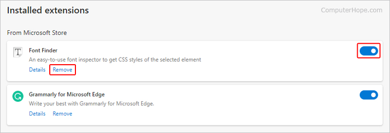 List of extensions in Edge.