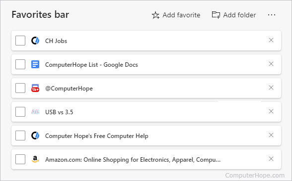 Favorites bar entries in Edge.