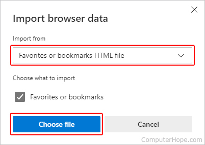 Importing browser data in Edge.