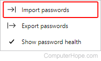 Import passwords selector