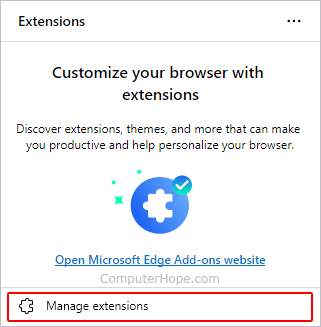 Manage extensions selector in Edge.