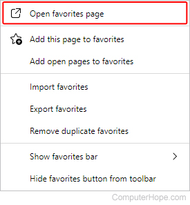 Open favorites page selector in Edge.
