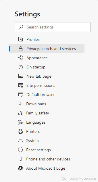 Privacy, search, and services selector