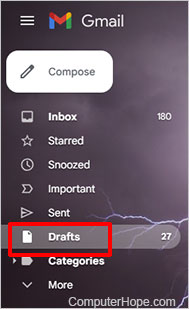 Drafts section in Gmail e-mail account.