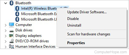 Device Manager with Bluetooth enabled