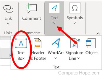 Add text box option in Excel