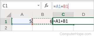 When you click cell B1, the cell reference is inserted after the + sign in the formula.