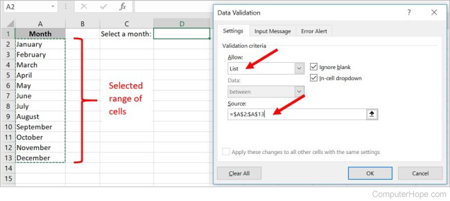 Create a drop-down list in Microsoft Excel using existing data
