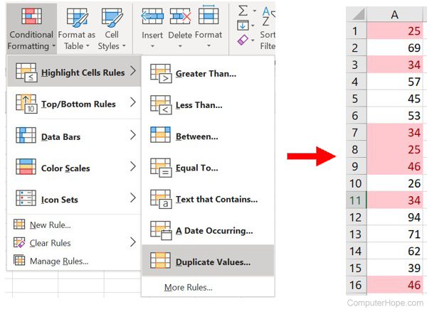 Find and highlight duplicate values in Microsoft Excel