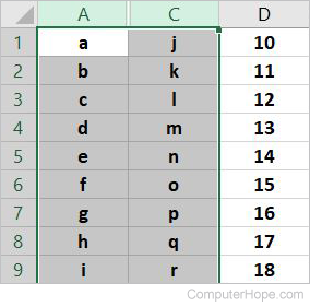 Select column before and after the hidden column