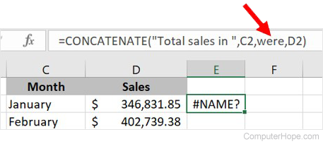 Missing double quotes around word in Excel formula