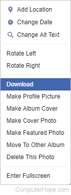 Selector to download a photo on Facebook.