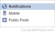 Notifications selector on Facebook.