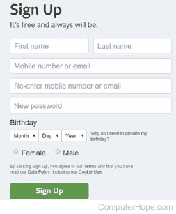 Facebook Sign Up form