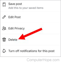 Delete post in Facebook mobile app