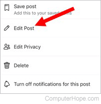 Edit post in Facebook mobile app