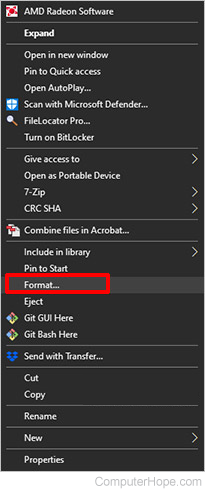 Format option in right-click pop-up menu