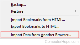 Selector that allows users to import bookmarks from another browser.