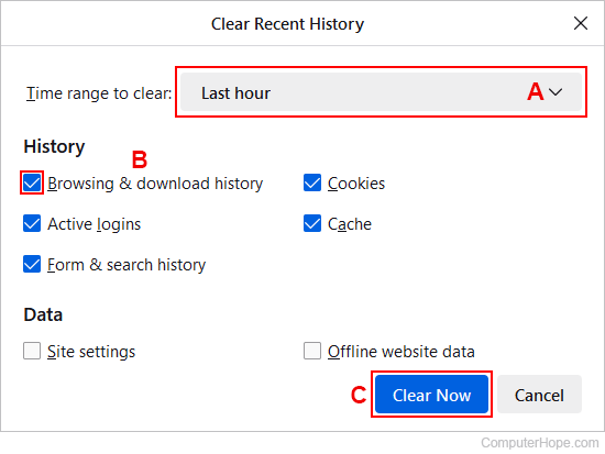 Clearing recent history on Firefox.