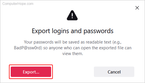 Export button in Firefox