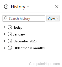 History sidebar in Firefox.