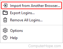 Import logins selector in Firefox.