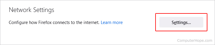 Settings button on Firefox network settings window.