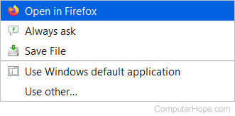 Choosing to open or save a PDF file in Firefox.
