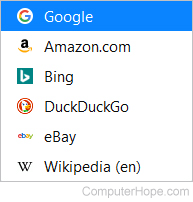 List of available search engines in Firefox.