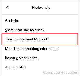 Turning off Troubleshooting Mode in Firefox.