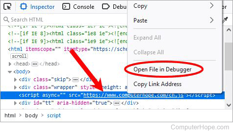 Firefox web developer tool - link to .js JavaScript file