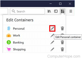 Click the pencil icon next to the container name.