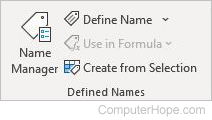 Excel formulas defined names