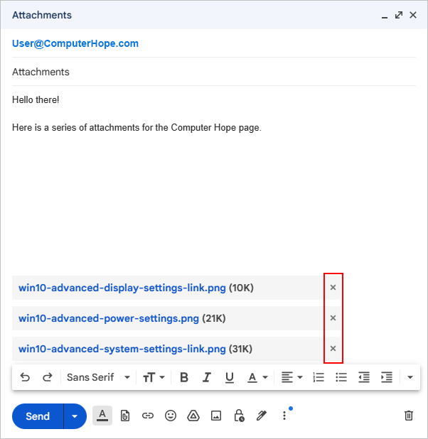 Removing attachments from a new Gmail message.