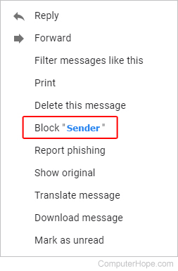 Block sender selector