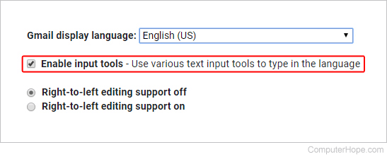 Enable input tools box in Gmail