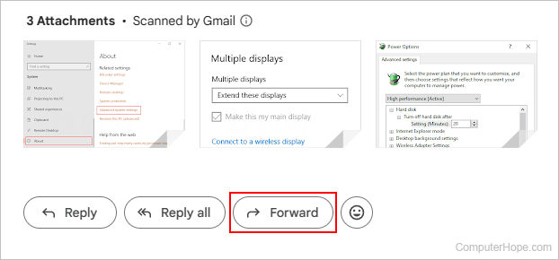 Forward message button in Gmail.