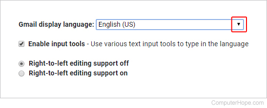 Language select menu arrow