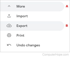 Export selector in Gmail