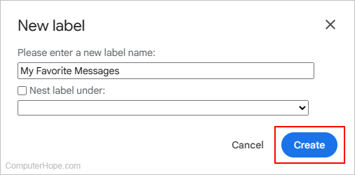 Creating a new label in Gmail.