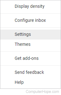 Settings selector in Gmail.