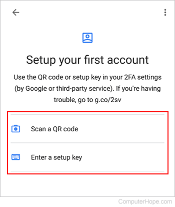 Setting up an account on Google Authenticator.