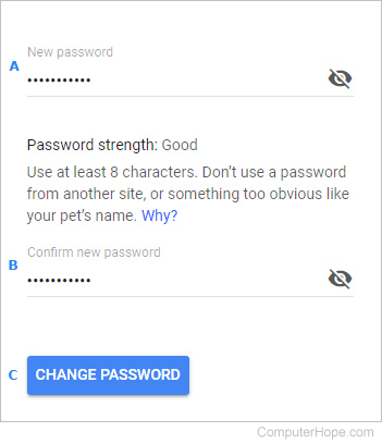 Change password screen on Google.