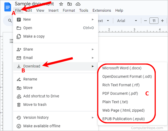 Download a Google Docs document as another file type.