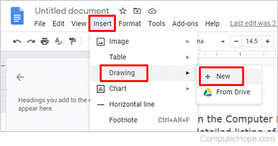 Google Docs insert drawing new