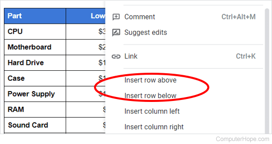 Insert row in a Google Docs table