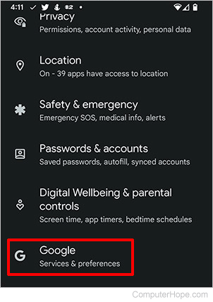 Google settings